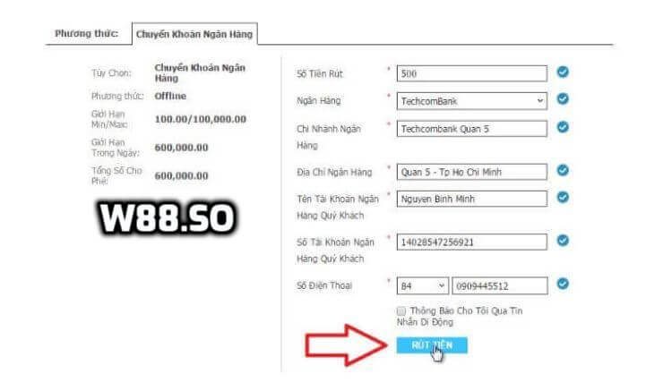 Rút tiền W88 về ngân hàng