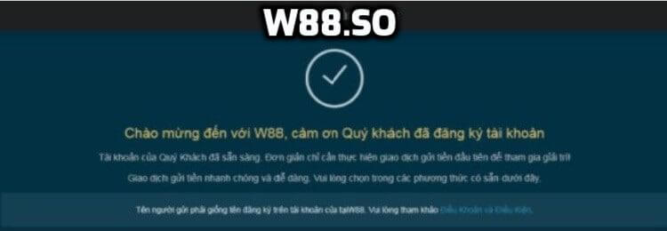 Thông báo đăng ký W88 thành công trên di động